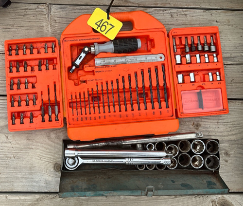 Assorted sockets, ratchet, and small tool set