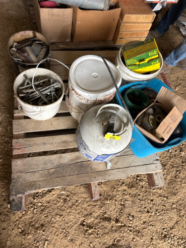 Propane tank & assortment of parts & bolts