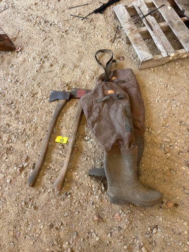 2 axes & size 10 rubber boots