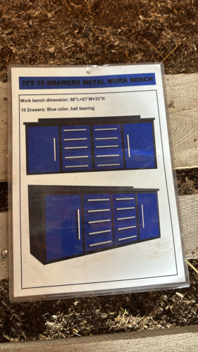 7&rsquo; 10 drawer metal work bench