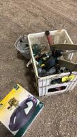 Assorted sprinklers and fittings and fertilizer
