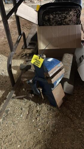 2-Bench vises, beam scale, piece railroad iron