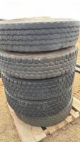 5-11R 22.5 tires on steel rims stud piloted