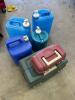 4 water jugs, tackle boxes, - 2