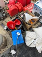 Assortment of oil funnels and catch pans