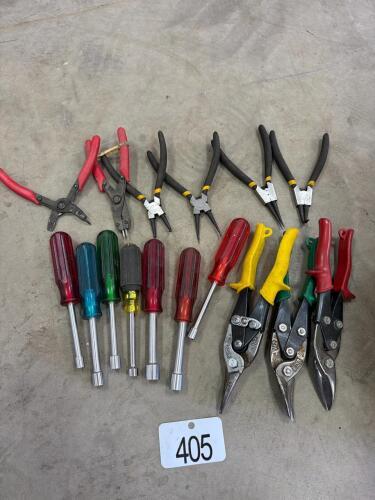 Tin snips, nut drivers, snap ring pliers