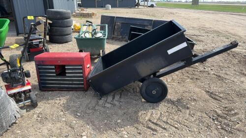 Small toolbox (contents included). Small yard trailer