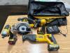 Assortment of Dewalt 20 volt tool kit and 4 batteries plus charger