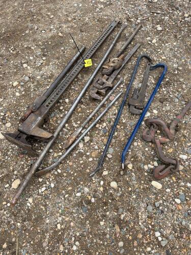 Jack all pipe wrenches crow bars and tire spoons