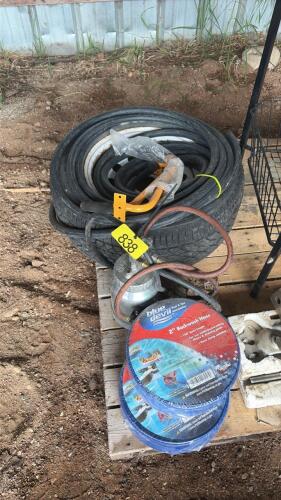 Assorted hose and sprayer/ small tire and rim