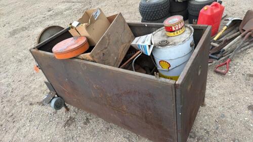 Steel crate w/ antique tins and grates