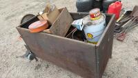Steel crate w/ antique tins and grates