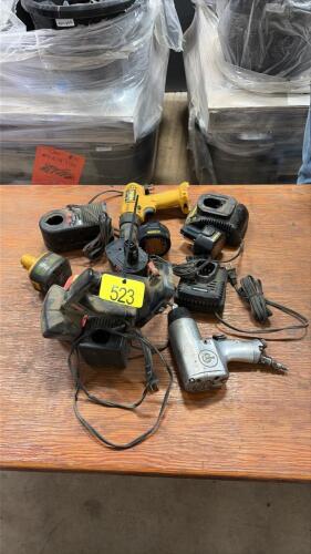 Assorted batteries tools and chargers