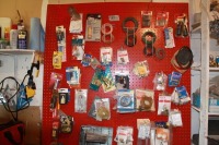 Large quantity of shop sundry w/ peg board & hooks, plumbing supplies, drill bits