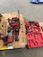 Milwaukee chain saw, 3/4&rdquo; impact wrench and 1/2&rdquo; impact wrench batteries and charger