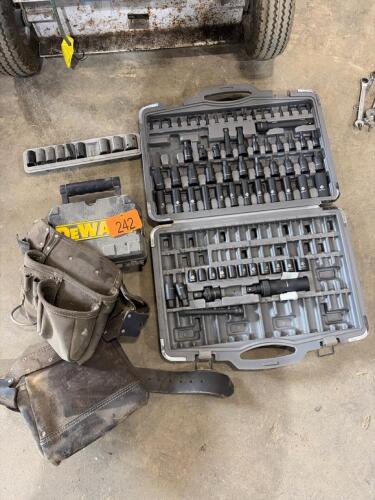 Partial socket set, dewalt laser level (no battery) and pouch