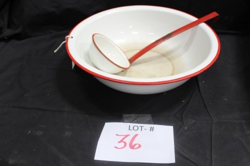 enamel ware water ladel & basin