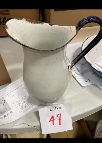 blue & white enamel water jug