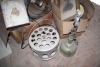 Misc. Tins, lights heaters, enamel ware - 3