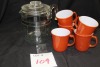pyrex coffee pot and mugs