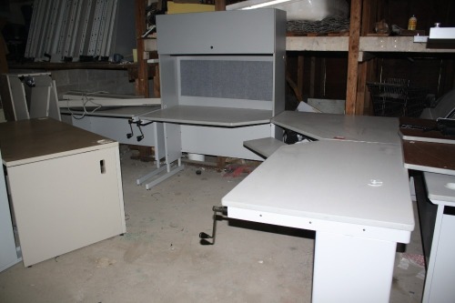 3 piece height adjustable corner desk w/ hutch 90" x 90" x 27"