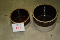brown glazed low crocks - 1 gal. & 1/2 gal.