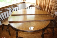 41" Wood table w/ 2 leaves, 4 - side chairs, 1 captains chair