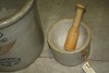 redwing 2 gal. Crock (bottom cracked) & redwing 1 gallon jug & mortar bowl - 3