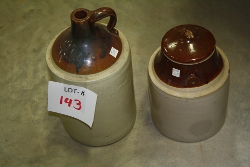 pottery cannister w/lid & pottery jug