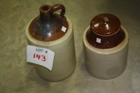 pottery cannister w/lid & pottery jug
