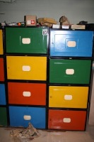 8 - metal lockable storage bins - each is 23" wide x 30" deep x 15" high
