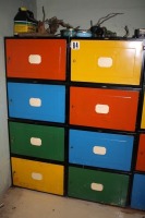 8 - metal lockable storage bins - each is 23" wide x 30" deep x 15" high