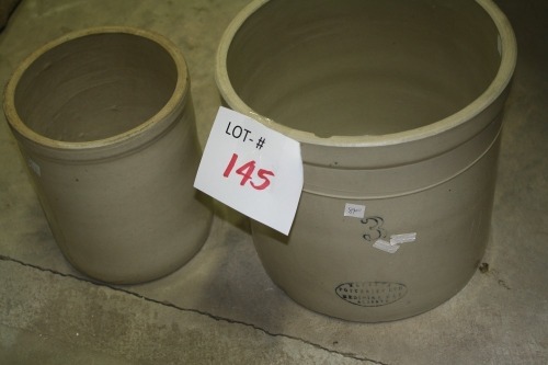 medalta 3 gal. Crock (chip on top) & unmarked 1 gal. Crock
