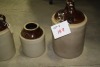 2 stoneware jugs (large one has chip in top)& stoneware cannister