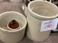 unmarked 1 gal. & 1/2 gal crocks, small jug