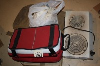 Sample bags, Duffle bag, Cooler, Hot plate