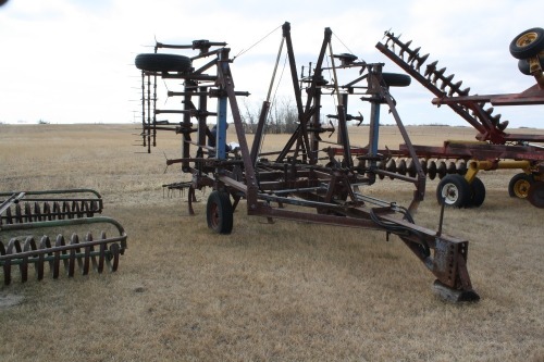 Ford 20' cultivator w/ mounted 3 bar harrows