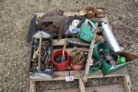 NEW & USED CULTIVATOR SHOVELS,GREASE,GREASE GUN, SLEDGE HAMMER,PIPE FITTINGS,MISC BOLTS & WASHERS