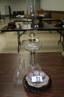 T33 - Aladin Bullseye lamp & chimney, misc. glassware