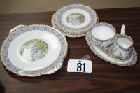 T81 - Royal Albert Silver Birch Cream & Sugar set, serving dish, 1 salad plate, 2 dessert plates