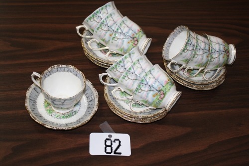 T82 - Royal Albert silver Birch 10 cups & saucers