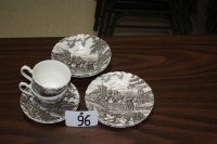 T96 - Staffordshire 2 cups & saucers, 2 dessert plates, 2 bowls