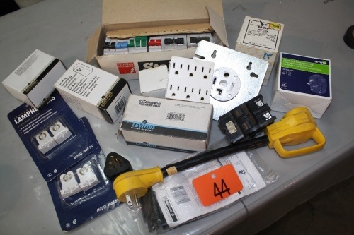 FEDERAL PIONEER BREAKERS, 220 PLUGS, ASSORTED ELECTRICAL SUPPLIES