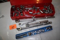 ASSORTED 1/2" DRIVE SOCKETS, EXTENSIONS, RATCHETS, SWING BARS, ALLEN WRENCH SET