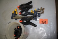 3 - 1" SCREW CLAMPS, 3 - SPRING CLAMPS, ASSORTMENT OF SMALL SPRING CLAMPS