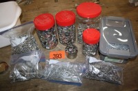 ASSORTMENT OF BOLTS, NUTS, WASHERS, SCREWS, NAILS