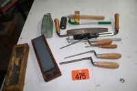 DRAW KNIFE, SHARPENING STONE, ASSORTMENT OF CARPENTRY TOOLS