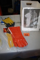 6 - PAINTERS SUITS, 3 PAIRS WELDING GLOVES