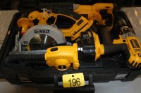 DEWALT 18 VOLT COMBO PACK W/ CIRCULAR SAW, RECIPROCATING SAW, 1/2" DRILL, 3 BATTERIES & CHARGER