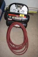 ALL POWER 5 GAL. AIR COMPRESSOR W/ 3.5 HP MOTOR, TWIN TANK, HOSE